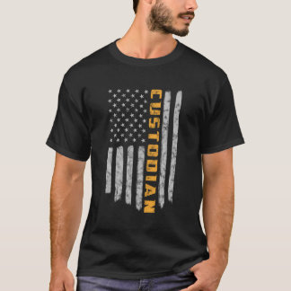 Custodian American Flag Usa Janitor School T-Shirt