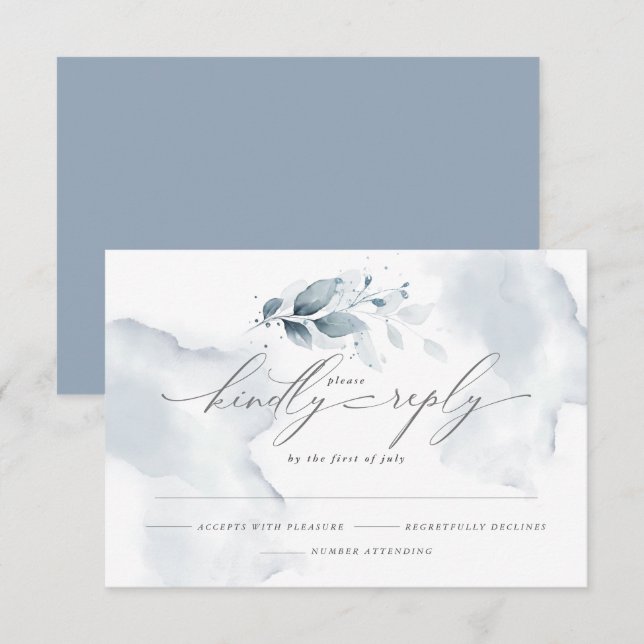 Custom2 Shelby UAWG Watercolor Foliage Dusty Blue RSVP Karte (Vorne/Hinten)