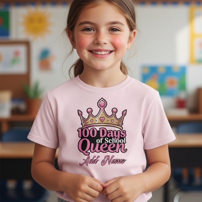 Custom 100 Days of School Queen Pink Crown Girly  T-Shirt (Von Creator hochgeladen)