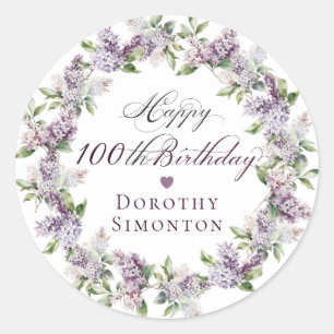 Custom 100. Geburtstag Lila Lilac Umschlag Aufkleb Runder Aufkleber
