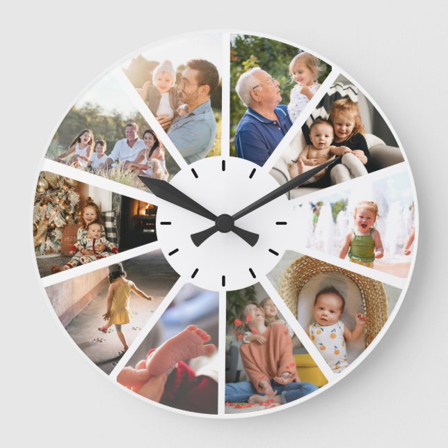 Custom 10 Foto Family Children Großelternprämie Große Wanduhr (Vorderseite)