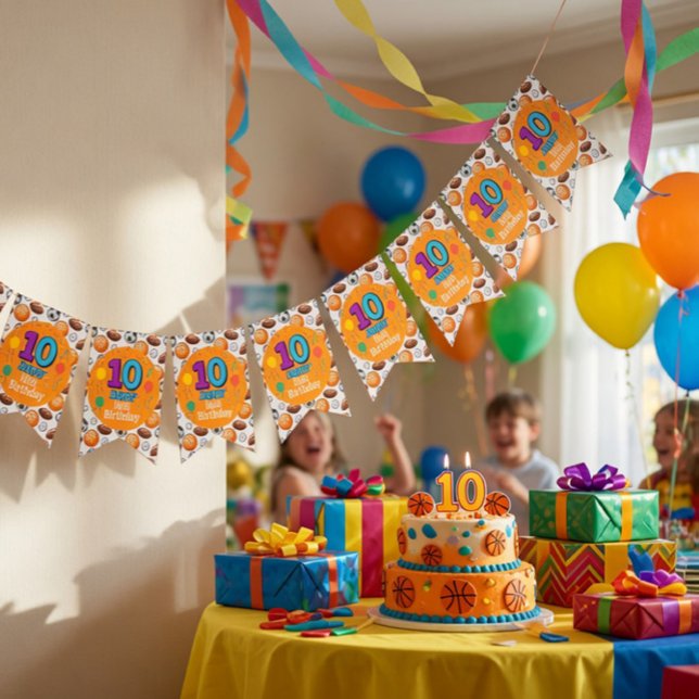 Custom 10. Geburtstag Sportthema Wimpelkette (Von Creator hochgeladen)