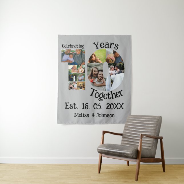 Custom 10. Hochzeitstag 11 Foto Collage Wandteppich (Beispiel)