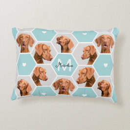 Custom 10 Pet Hund Foto Collage Monogramm Blau Gra Dekokissen
