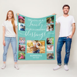 Custom 11 Foto Collage Family Liebe Zitat Aquamari Fleecedecke