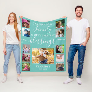 Custom 11 Foto Collage Family Liebe Zitat Aquamari Fleecedecke