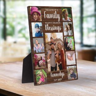 Custom 11 Foto Collage Family Quote Dunkles Holz Fotoplatte