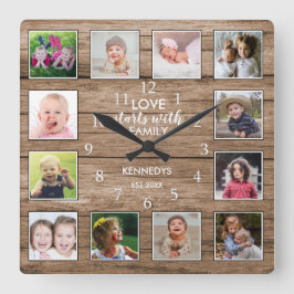 Custom 12 Foto Collage Family Liebe Zitat Holz Quadratische Wanduhr