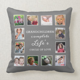 Custom 12 Foto Collage Grandchildren Zitat Grau Kissen
