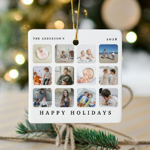 Custom 12 Foto Collage Happy Holidays Weihnachten Keramikornament