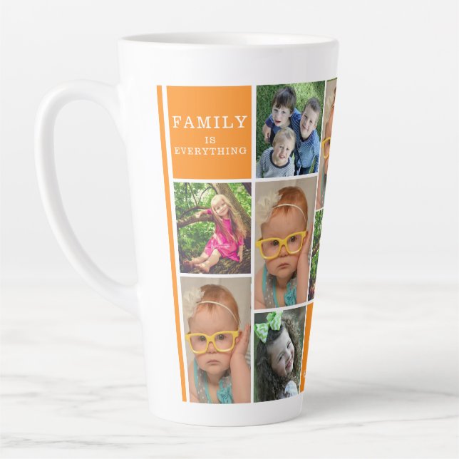 Custom 12 Foto Collage Orange Family Monogram     Milchtasse (Links)