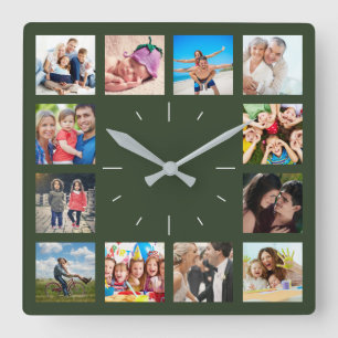 Custom 12 Keepake Familie Foto Collage Kinder Haus Quadratische Wanduhr