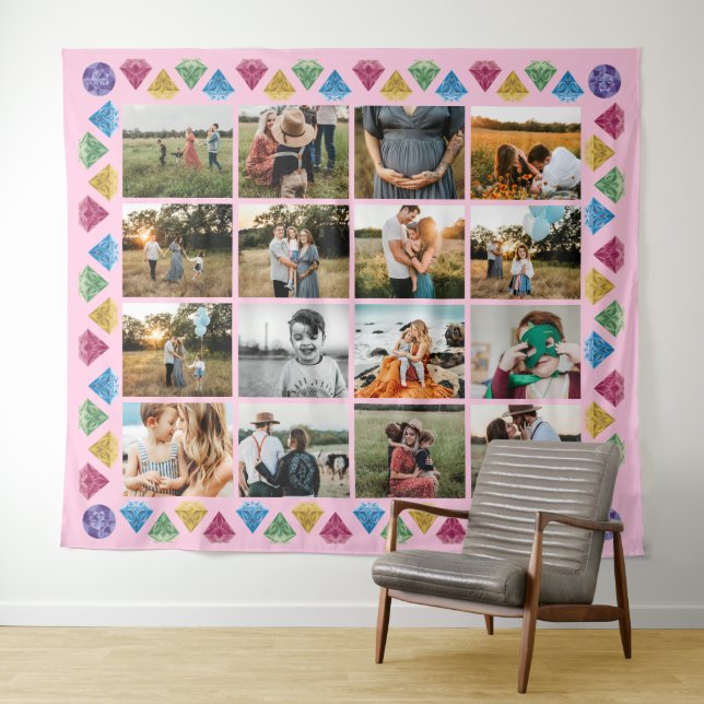Custom 16-Foto Collage Diamond Jumbo Wall Hängend Wandteppich (Beispiel (Horizontal))