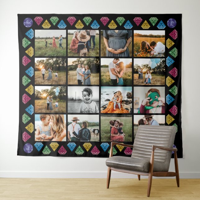 Custom 16-Foto Collage Diamond Jumbo Wall Hängend Wandteppich (Beispiel (Horizontal))