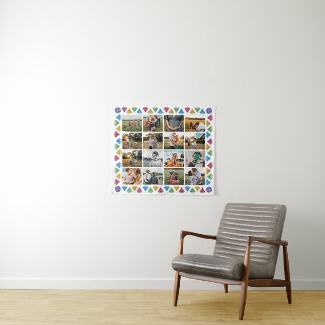 Custom 16-Foto Collage Diamond Jumbo Wall Hängend Wandteppich (Beispiel (Horizontal))
