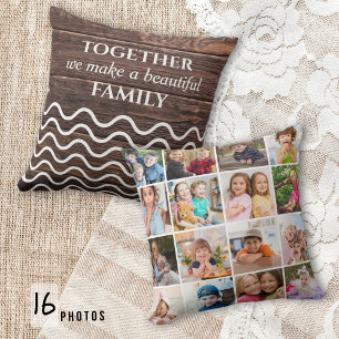 Custom 16 Foto Collage Family Quote Rustikales Hol Kissen