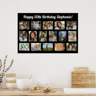 Custom 16 Foto Collage Happy Birthday Party Poster