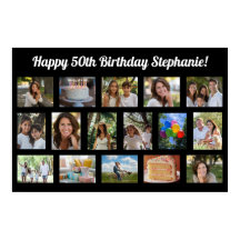 Custom 16 Foto Collage Happy Birthday Party