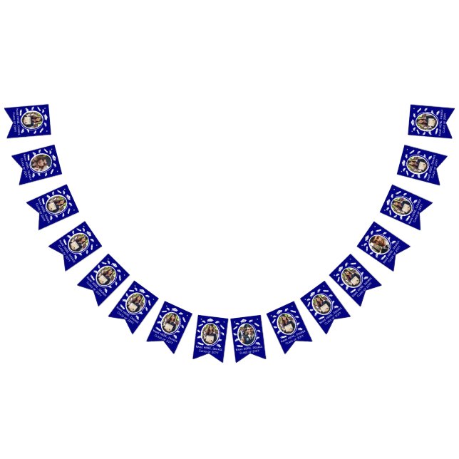 Custom 16 Fotos Graduation Cap Toss, Diploma Blue Wimpelkette (Alle)