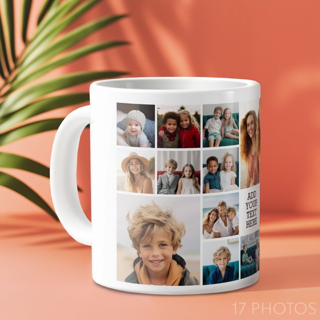 Custom 17 Foto Collage - Schwarz - Weißer Text Jumbo-Tasse (Custom Photo Collage Mug)