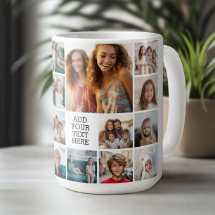 Custom 17 Foto Collage - Schwarz - Weißer Text Kaffeetasse
