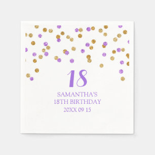 Custom 18. Geburtstag Napkin Gold Lila Confetti Serviette