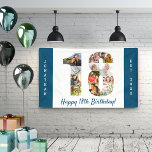 Custom 18. Geburtstagsparty FotoCollage Banner<br><div class="desc">Erstellen Sie für eine 18. Geburtstagsfeier Ihr eigenes Foto-Collage-Banner. Die Vorlage ist Set für Sie, um Ihren individuelle Name oder Text und Ihre bevorzugten Fotos hinzuzufügen. Ihre Fotos werden automatisch als Foto-Collage in der Form der Zahl 18 angezeigt. Das Banner hat ozeanblaue Ränder mit fett weißer Schrift, die Sie bearbeiten...</div>