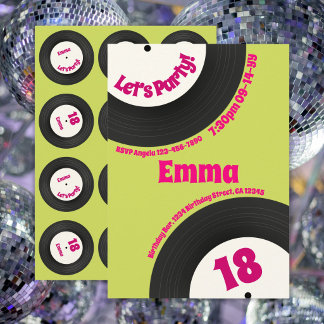 Custom 18th Birthday Colourful Retro Fun Record Einladung