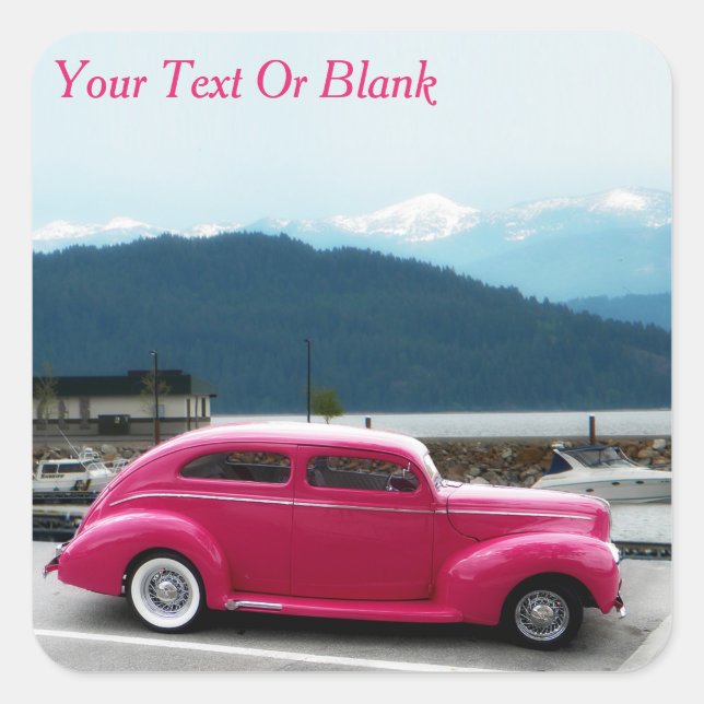 Custom 1940 Famous American Make Sedan Quadratischer Aufkleber (Vorderseite)