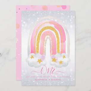 CUSTOM 1. BIRTHDAY Girly PInk Gold Glitzer Rainbow