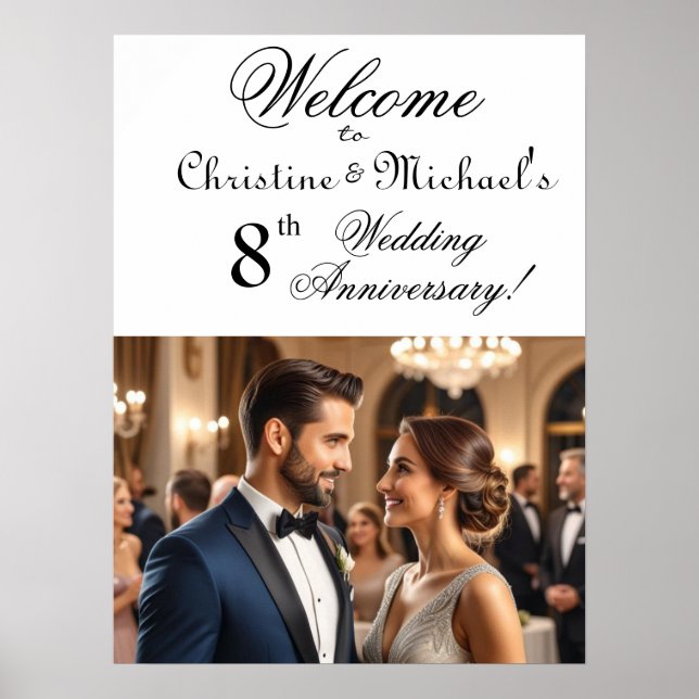 Custom 1 Foto 8. Hochzeitstag Begrüßung Poster (Vorne)