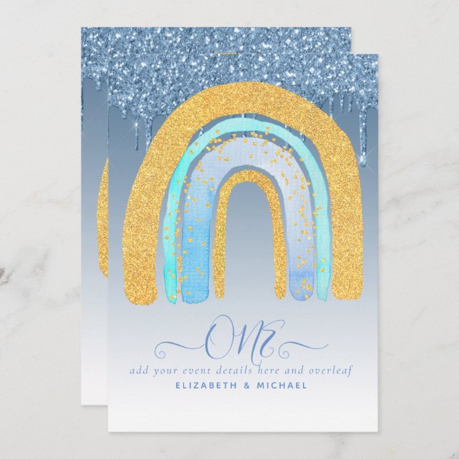 CUSTOM 1. GEBURTSTAG BLAUER Glitzer Regenbogen (Vorne/Hinten)