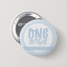 Custom 1. Geburtstag Niedlich Pastel Blue Onederfu Button