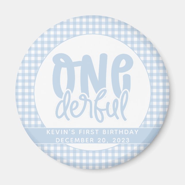 Custom 1. Geburtstag Niedlich Pastel Blue Onederfu Magnet (Vorne)