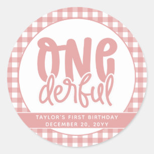 Custom 1. Geburtstag Niedlich Pastel Pink Onederfu Runder Aufkleber