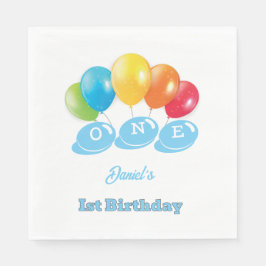 Custom 1st Birthday Baby Blue Boy's Name Party Serviette