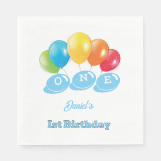 Custom 1st Birthday Baby Blue Boy's Name Party Serviette