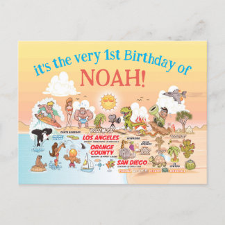 Custom 1st Birthday SoCal Einladungspostkarte