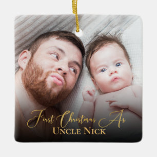 Custom 1st Christmas As Unon 2 Foto Gold Script Keramikornament