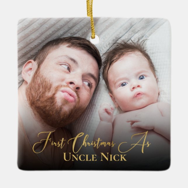 Custom 1st Christmas As Unon 2 Foto Gold Script Keramikornament (Vorderseite)