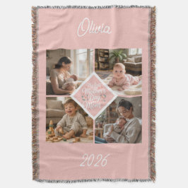 Custom 1st Mother's Day Photo Collage Pink Floral Decke