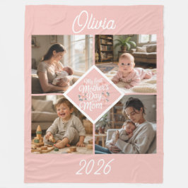 Custom 1st Mother's Day Photo Collage Pink Floral Fleecedecke