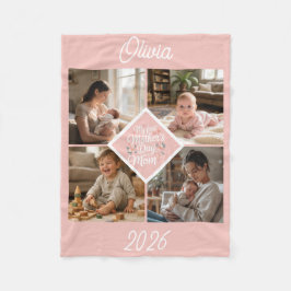 Custom 1st Mother's Day Photo Collage Pink Floral Fleecedecke