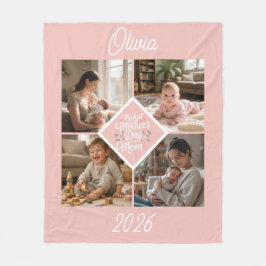 Custom 1st Mother's Day Photo Collage Pink Floral Fleecedecke