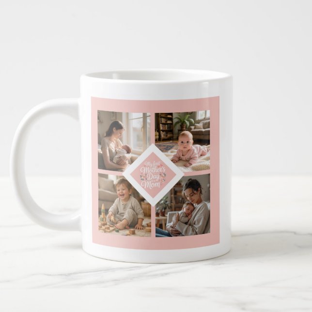 Custom 1st Mother's Day Photo Collage Pink Floral Jumbo-Tasse (Links)