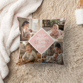 Custom 1st Mother's Day Photo Collage Pink Floral Kissen
