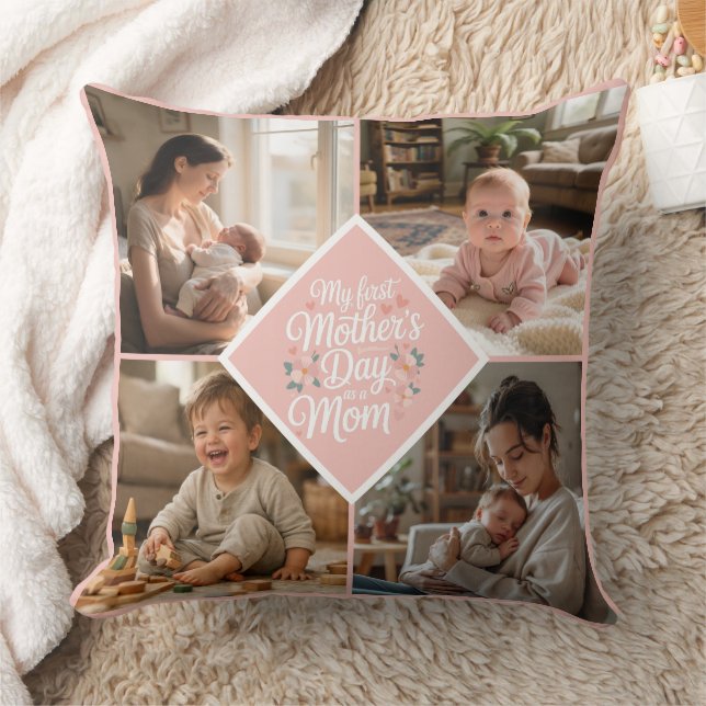 Custom 1st Mother's Day Photo Collage Pink Floral Kissen (Decke)