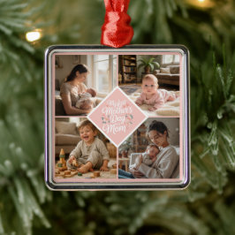 Custom 1st Mother's Day Photo Collage Pink Floral Ornament Aus Metall