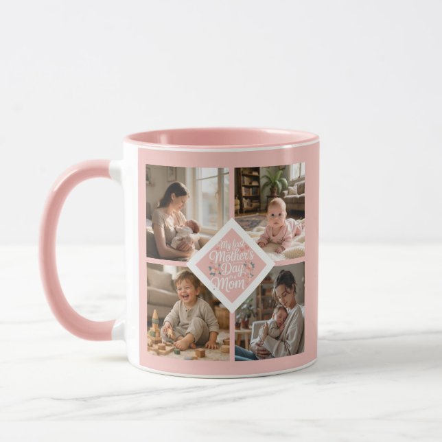 Custom 1st Mother's Day Photo Collage Pink Floral Tasse (Links)