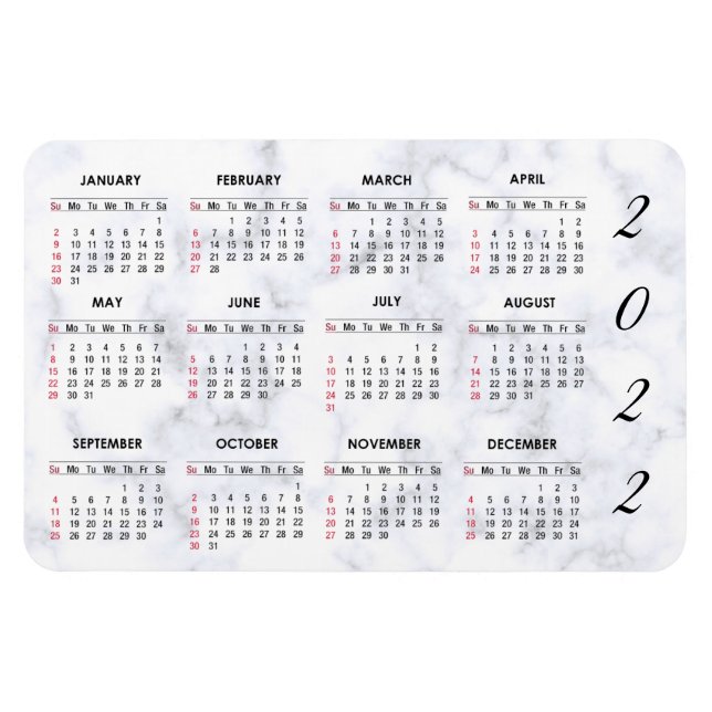 Custom 2022 Marble Calendar Magnet (Horizontal)